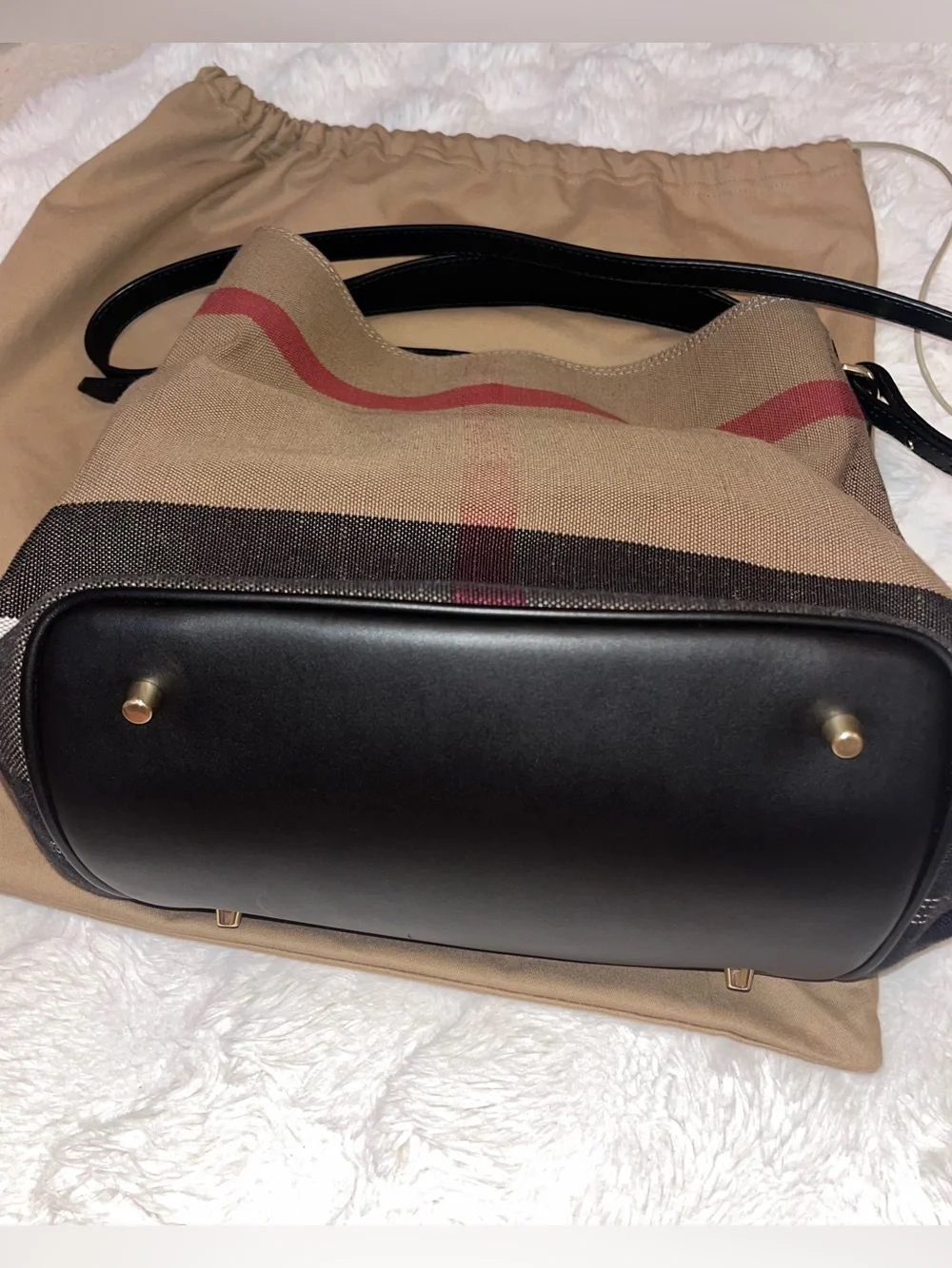 Burberry Tan & Black Canvas Hobo with Stripe Detail